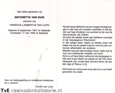 Antonetta van Kuik- Henricus Lambertus van Loon